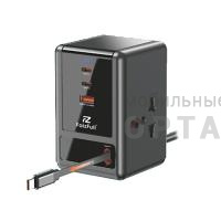 Удлинитель сетевой с заземлением FaizFull FC132 1,5М (2xUK 2500W) GAN 67W 2хUSB-C + USB-A 18W